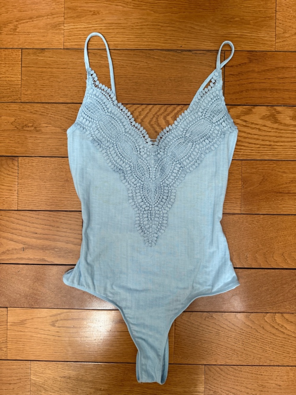 Light Blue Lace-Trim Bodysuit